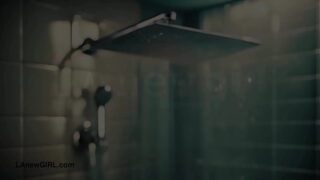 Sophisticated brunette stunner enjoys a sensual bath