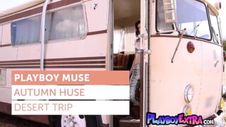 All natural redhead MILF Autumn Huse stripping sensually at the desert