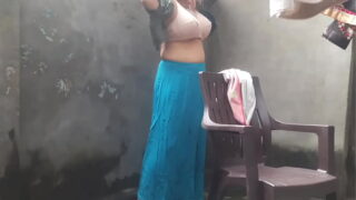 Wife bathing outdoor yard